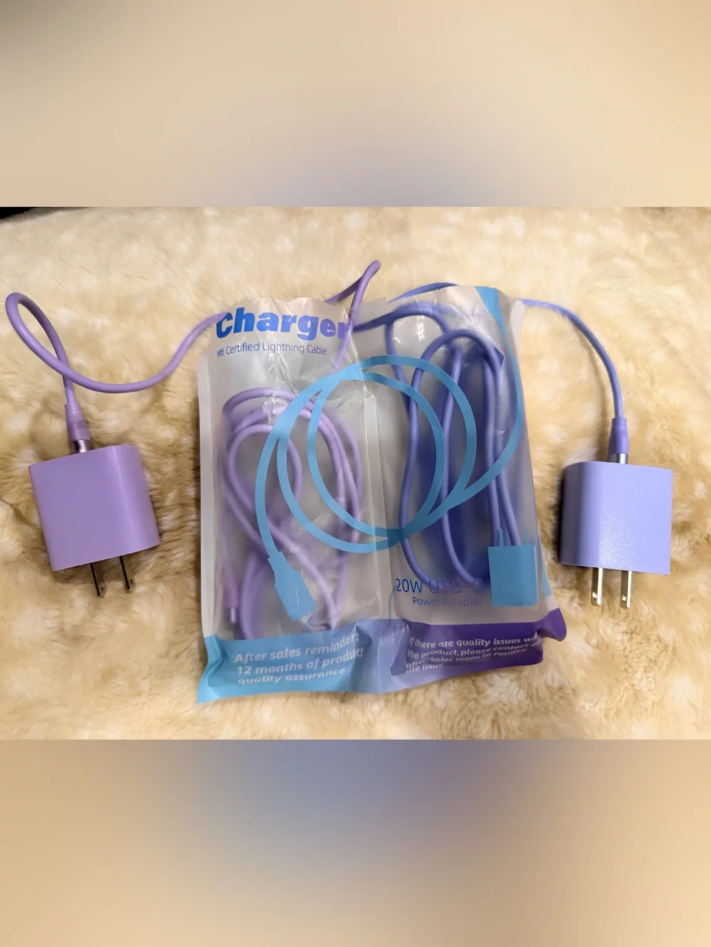 Purple USB Charging Cable and Wall Adapter